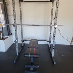 SQUAT RACK/ BENCH PRESS With Weights