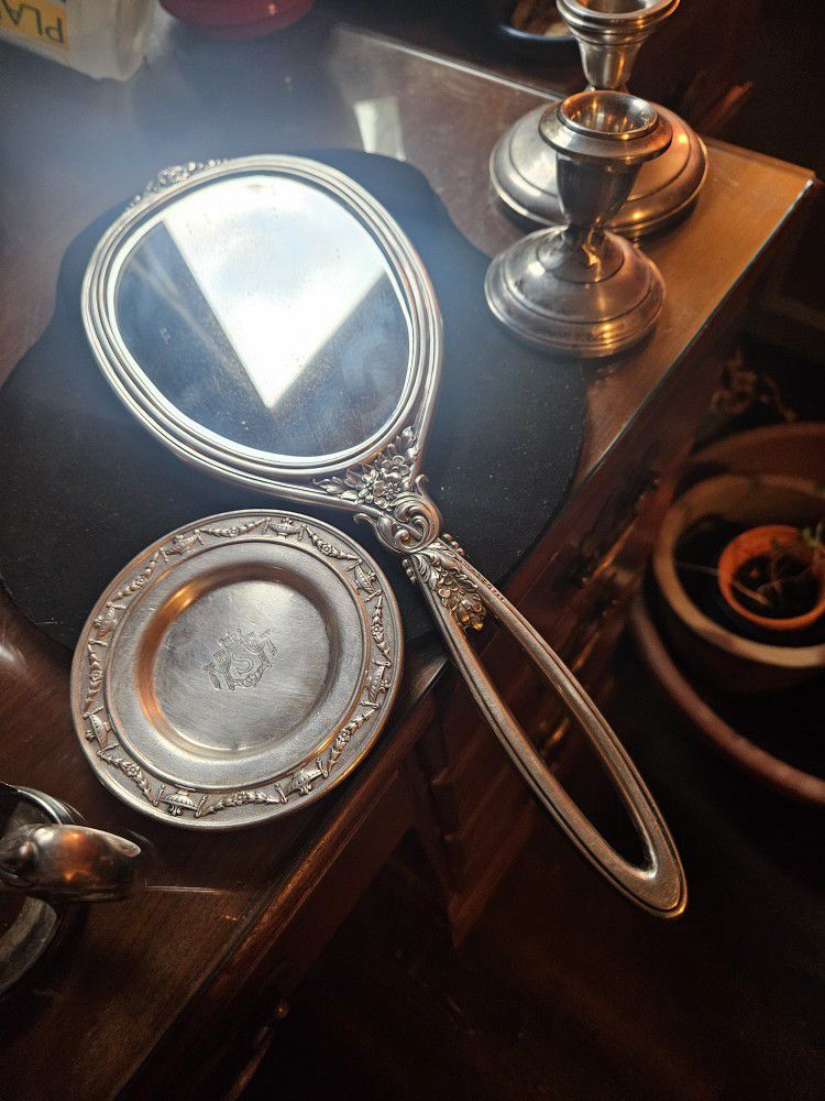 Late 1800s Sterling Silver Mirror. 