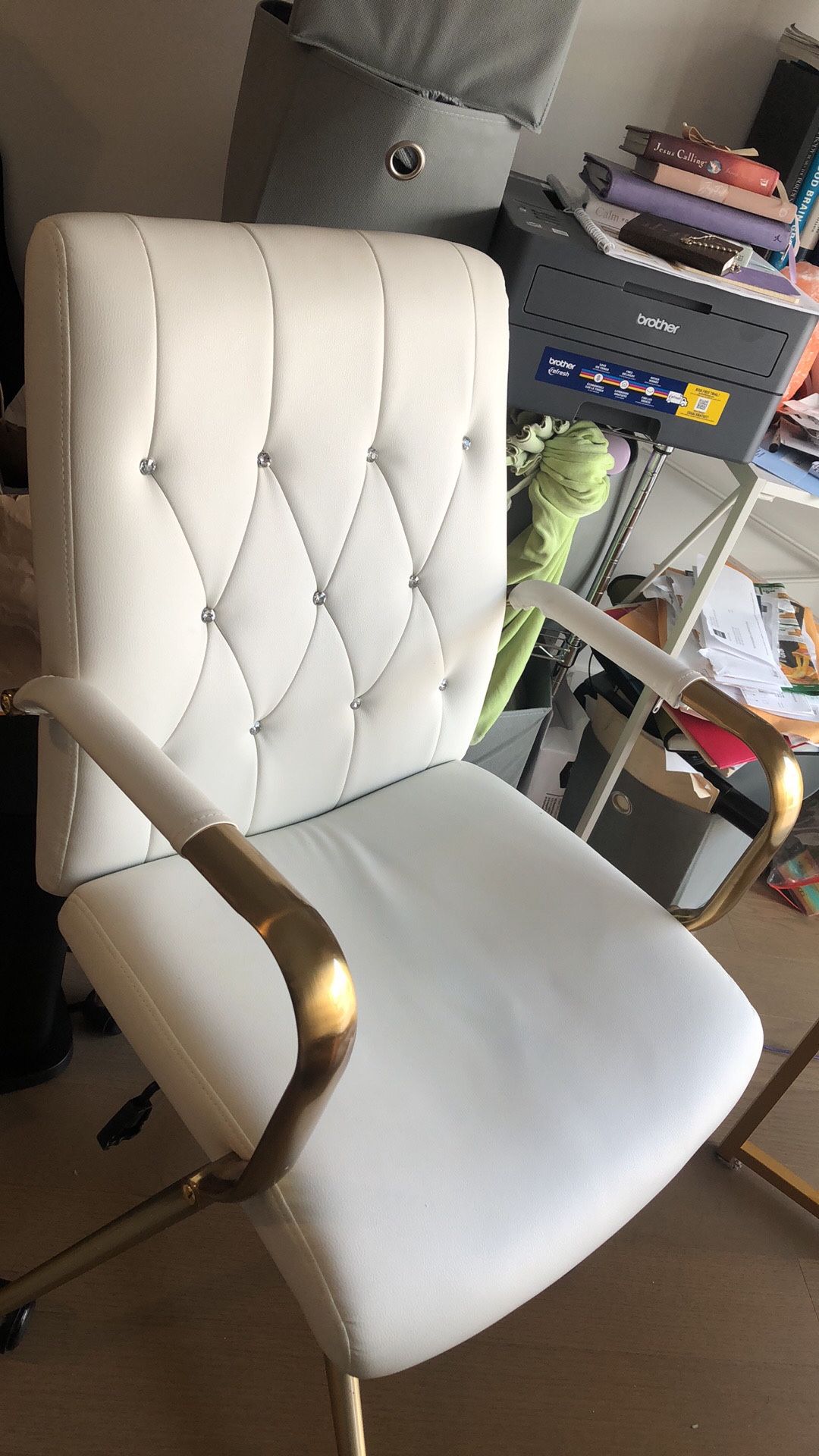 Beautiful Faux Leather Office Chair/ Gold Plated ( Less Than 2 Years Old)