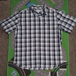 XL Carhartt Men’s Plaid Short Sleeve Button-Up Shirt Gray Black White Pockets