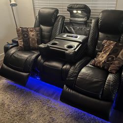 73” Power Leather Reclining Sofa w/ Reclining Chair 