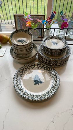 Moose and tree stoneware dishes
