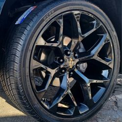 22" . Chevy Silverado GMC Sierra Glossy BLACK Wheels & Tires Suburban Escalade Tahoe Yukon Rims Rines Setof4..FINANCING..