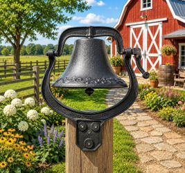 Large Vintage Cast Iron Dinner Bell, Antique Farmhouse Wall Mount Hand Bell for Farm, Ranch, Church, School, Patio, Garden & Outdoor Decor Farm House 