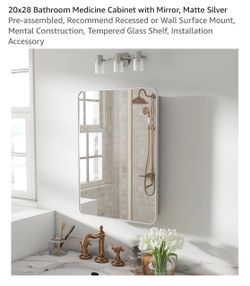 20x28 Bathroom Medicine Cabinet with Mirror Matte Silver