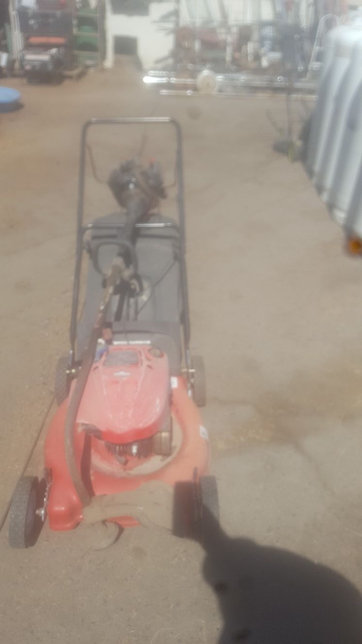 Troy Bilt Lawn mover with bag catcher and Murray weed eater