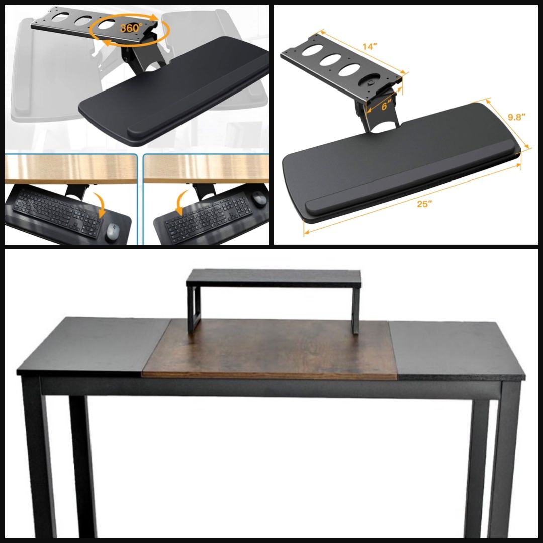 New Computer Desk with Monitor Riser and Under Desk Keyboard Tray Adjustable Sliding Keyboard