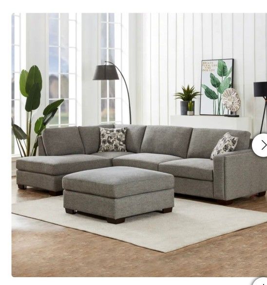 Maycen Gray Fabric Sectional With Ottoman