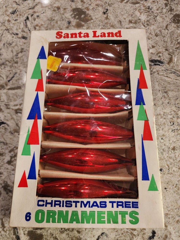 Two Boxes of Vintage Santa Land Red Mercury Glass Teardrop Christmas Ornaments Poland