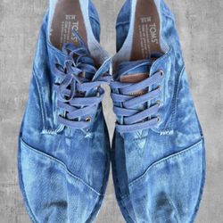 TOMS Men's 12 Blue Denim Lace Up Sneakers Shoes Low Top Coastal Casual 