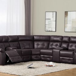 BROWN LEATHER RECLINING SECTIONAL 