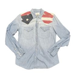 Ralph Lauren Denim & Supply Womens USA Flag Pearl Snap Western Chambray Shirt Size Medium