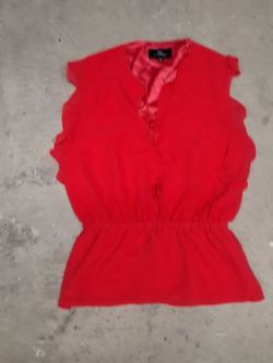 Red Sleeveless Blouse with Ruffle Detail