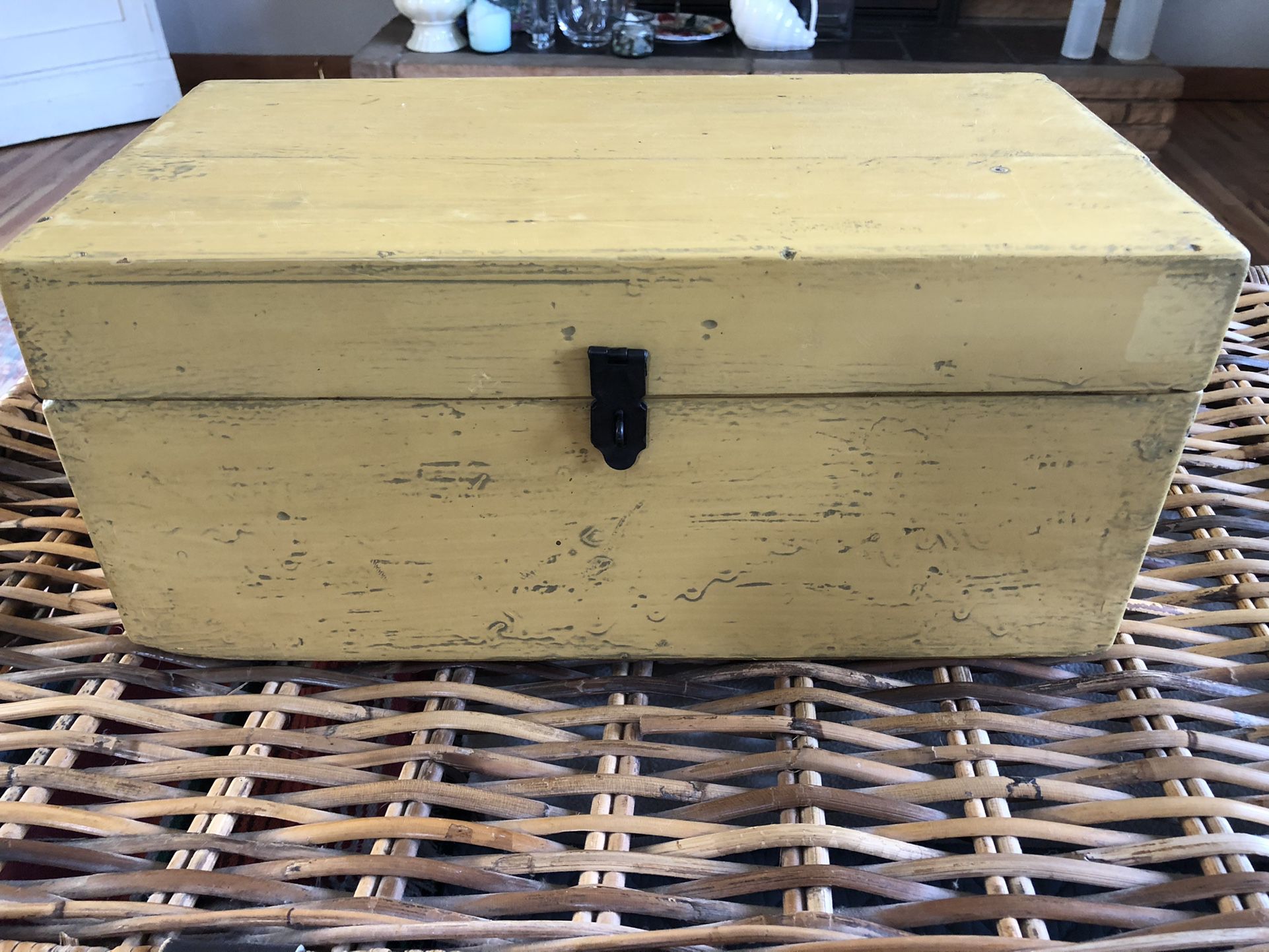 Pottery Barn Distressed Yellow Wooden Box