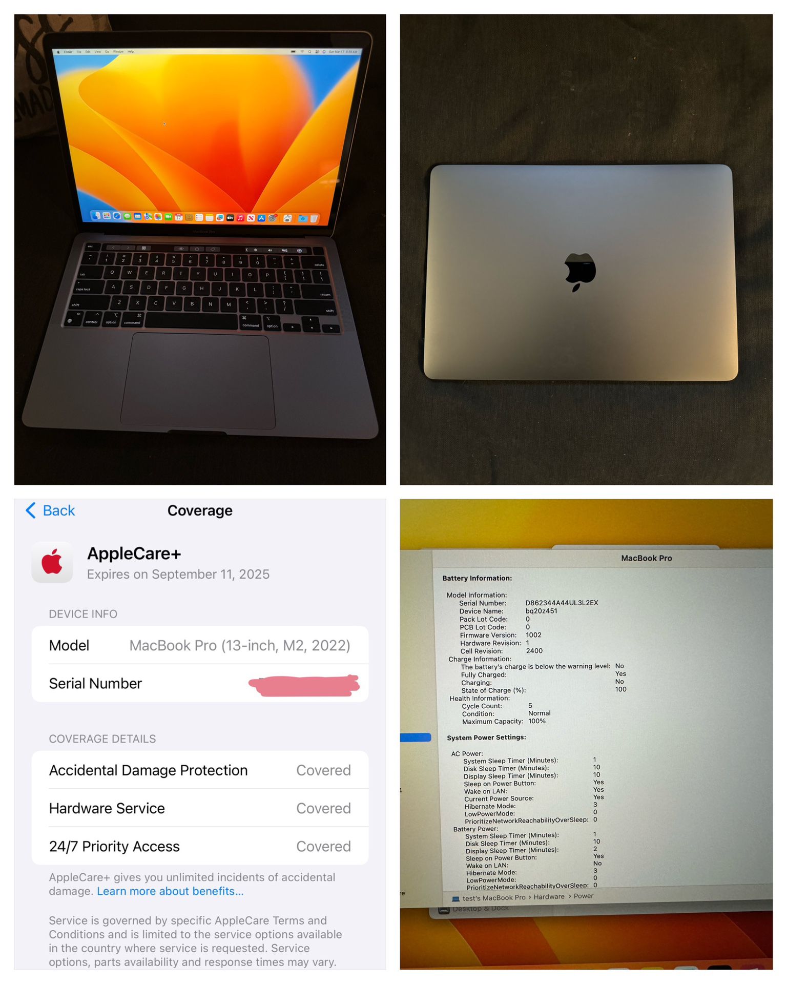 13 Inch M2 MacBook Pro 1TB Flash/16 GB Ram AppleCare+ 