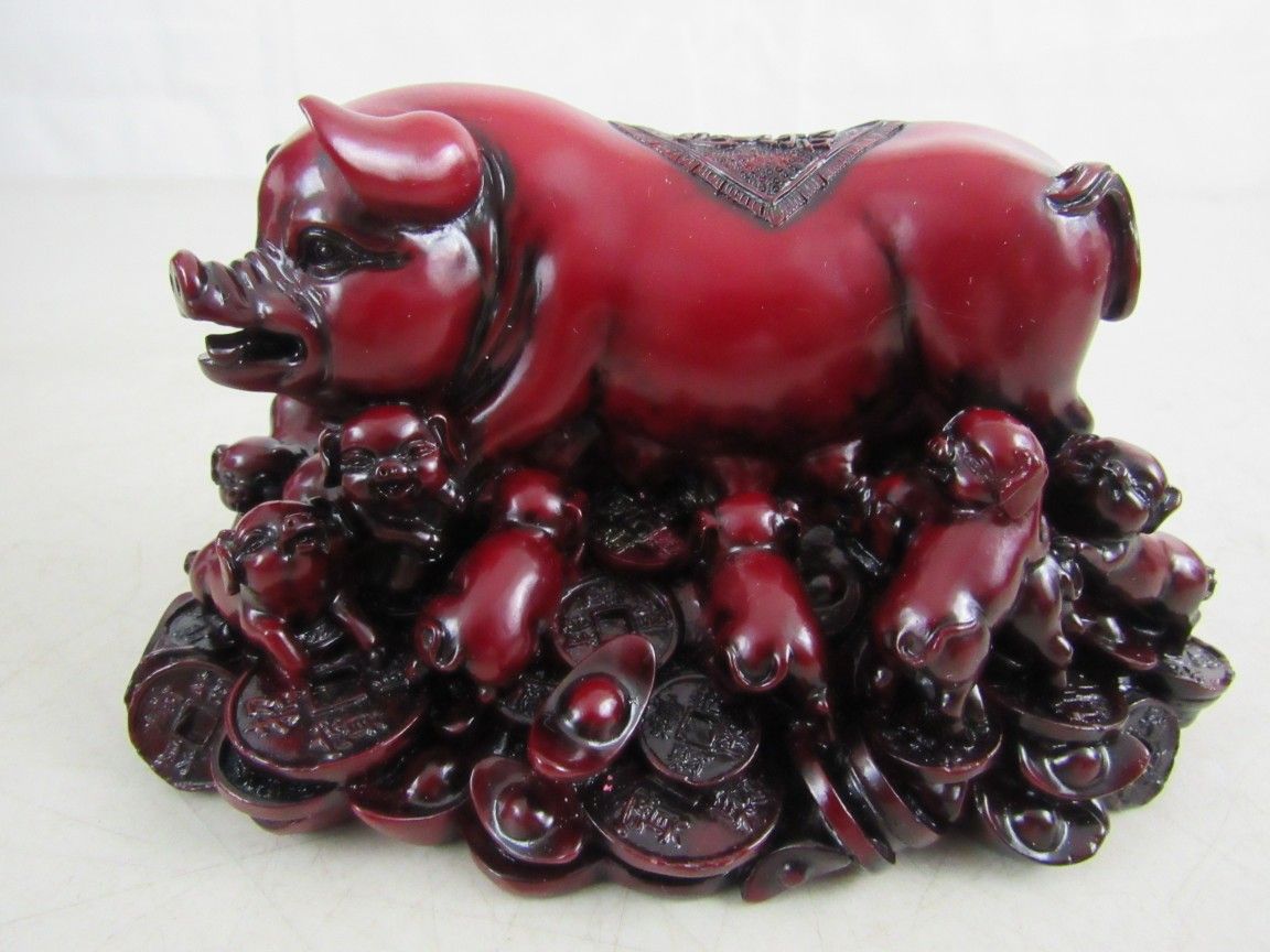 Chinese Pig Coin Figurine Statue Feng Shui Wealth Yuanbao
