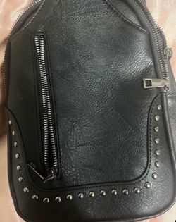 Black Studded Faux Leather Sling Bag