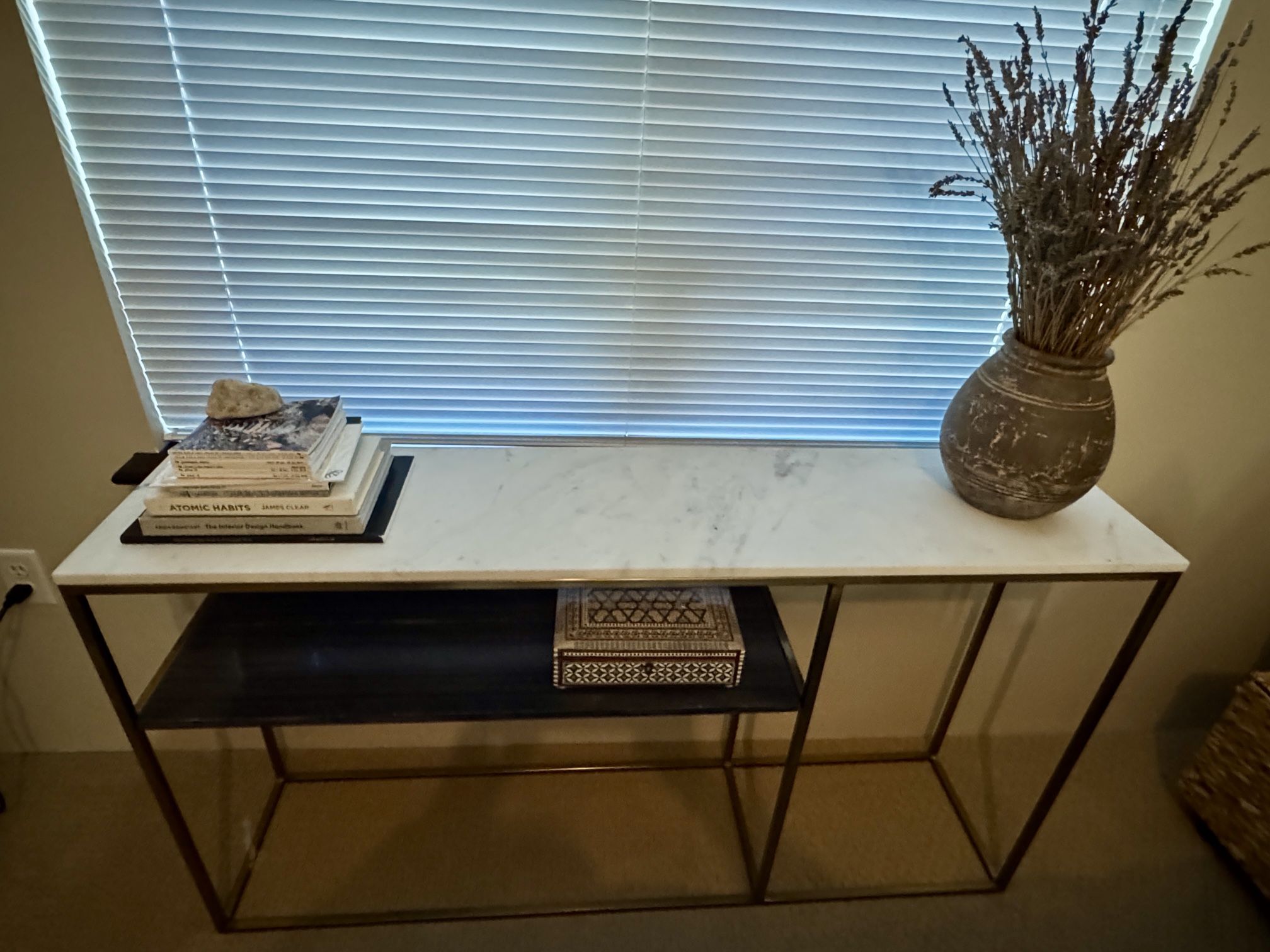 CB2 marble iron console black white gold