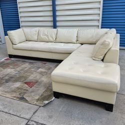 Bloomingdale’s Carter Cream Beige Leather Sectional with RAF Chaise