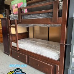 Triple Twin Brown Bunk Bed Cafe Litera Nueva Cama Bonita 