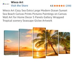 Tropical Art 5 Pieces on Canvas