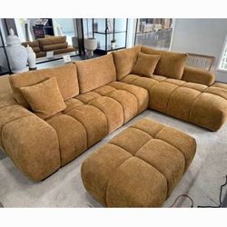 Sectional Sofa Orange Linen Modern Style 120x78