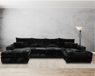 New Black Double Chase Plush Sectional With Free Delivery In DFW