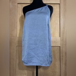 Blue Silky One Shoulder Blouse 