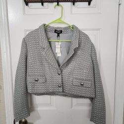 EXPRESS Jacket Tweed Cropped With Novelty Buttons