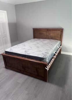 Queen Solid Wood Bed With Mattress $540