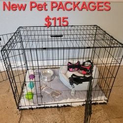 Brand New In Box Dog Crate Packages NEW PET BUNDLES Inc 36" Crate, Bed, Leash, Toys, Harness, Pee Pads Puppy CRATE ALONE $60 Jaula De Mascota