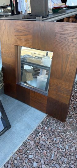 Square Wood Framed Wall Mirror