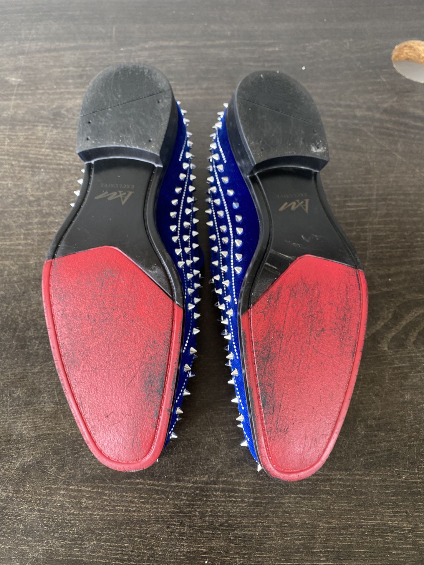 AM [After Midnight] Harvie Exclusive Smoker Shoe Velvet With Spikes Slip On BLUE Amazon.com | HI&HANN Men Black Velvet Print Black Rivet  main image 2