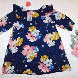 Old Navy Girls 4T Floral Blue Wide Collar Dress & Gymboree Hair Clip