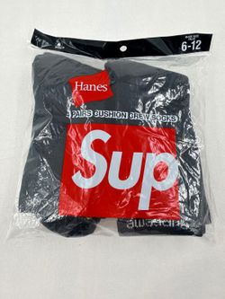 Hanes x Supreme Crew Socks Black 4 Pack Cushioned Size 6-12 New Sealed