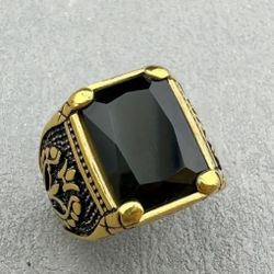 black Greppn Vintage-Inspired Golden Stainless Steel 18 k gold plated with Large Rhinestone  Size 11,12 