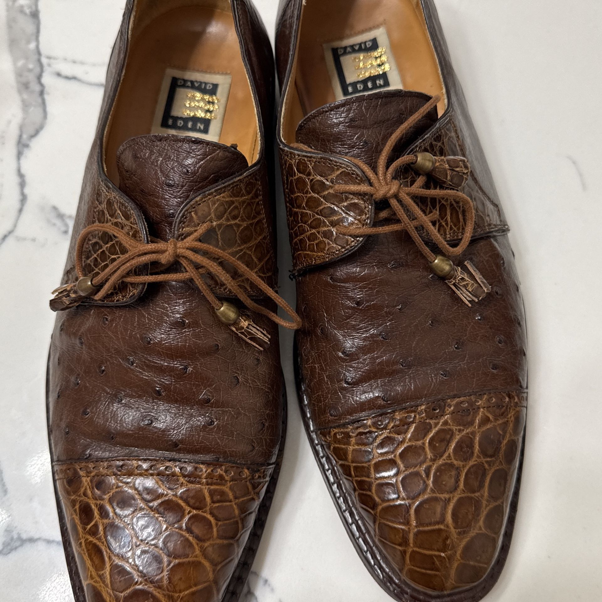 David Eden Genuine Crocodile Ostrich Dress Shoes