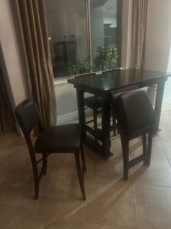 Dark Wood Bar Height Table with 3 Chairs