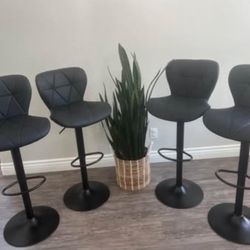 Modern Bar Stool Set of 4, Adjustable Faux Leather Upholstered Swivel Counter Stools, Counter Height