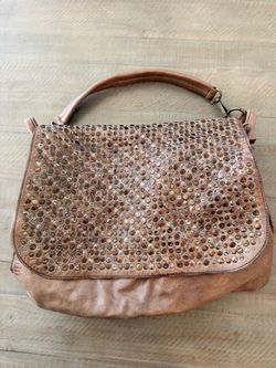 Costanza Rota Brown Distressed Italian Leather Studded Shoulder Bag