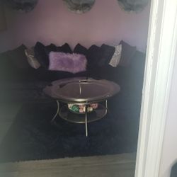 Oversized Navy Blue 2 Piece,  2 Lavender Accent Chairs, 3wall Pictures .1 Glass Round Cocktail Table