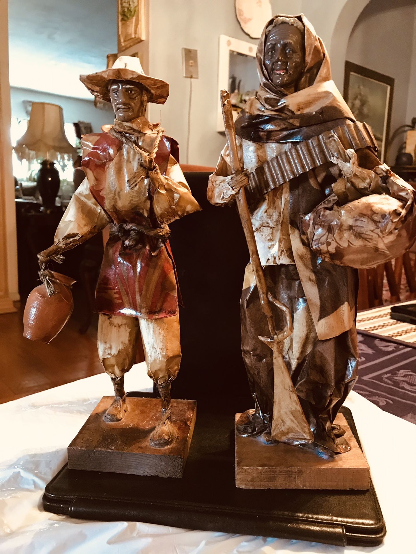 Set of Vintage Mexican Paper Mache Figures 13’ and 13.5’ Respectively