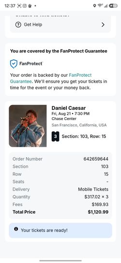 Daniel Caesar Tickets August 21- SF, CA