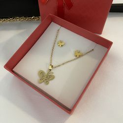 Butterfly Gold Plated Set (Earrings And Necklace )