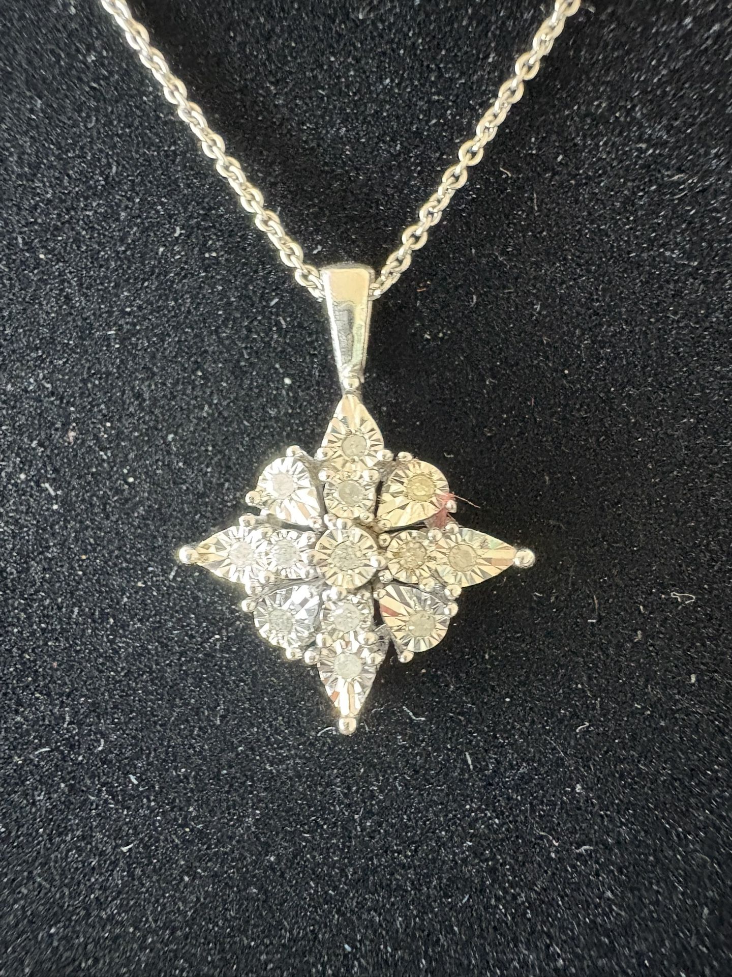 Brilliant Sterling Silver Diamond Cluster Necklace