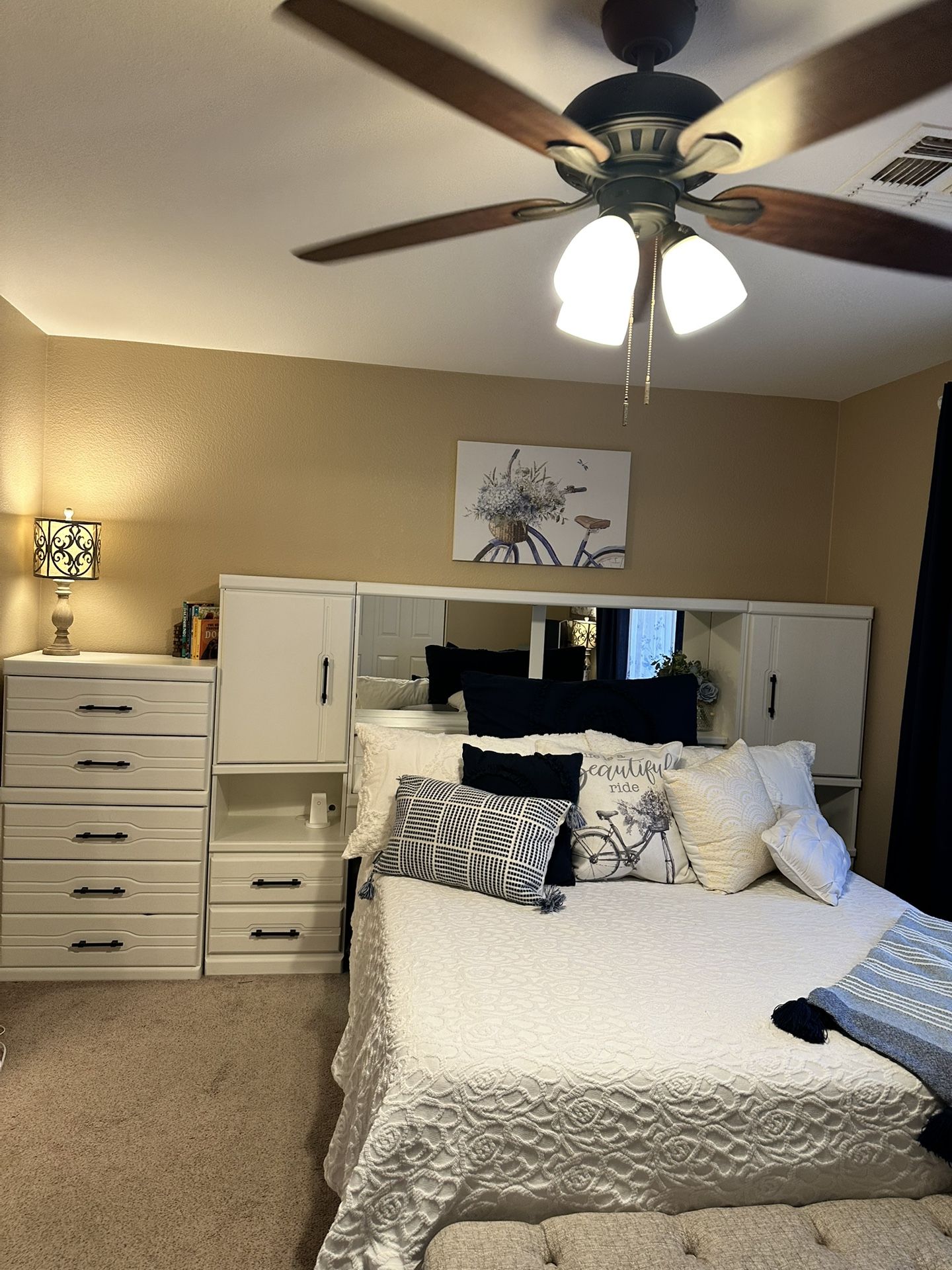 Queen Farmhouse Style Wall Bed set With Two Dressers