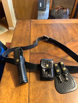 Black leather security belt 50jnch long