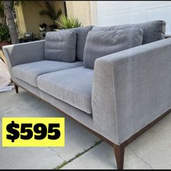 Brand New. Mid Century Modern Sofa. Charcoal Grey/light Walnut Base And Legs. 2 Available. $595 Each