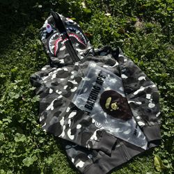 L  Glow In The Dark Double Hood Bape Sweater 