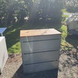 Metal File Cabinet with Wooden Top